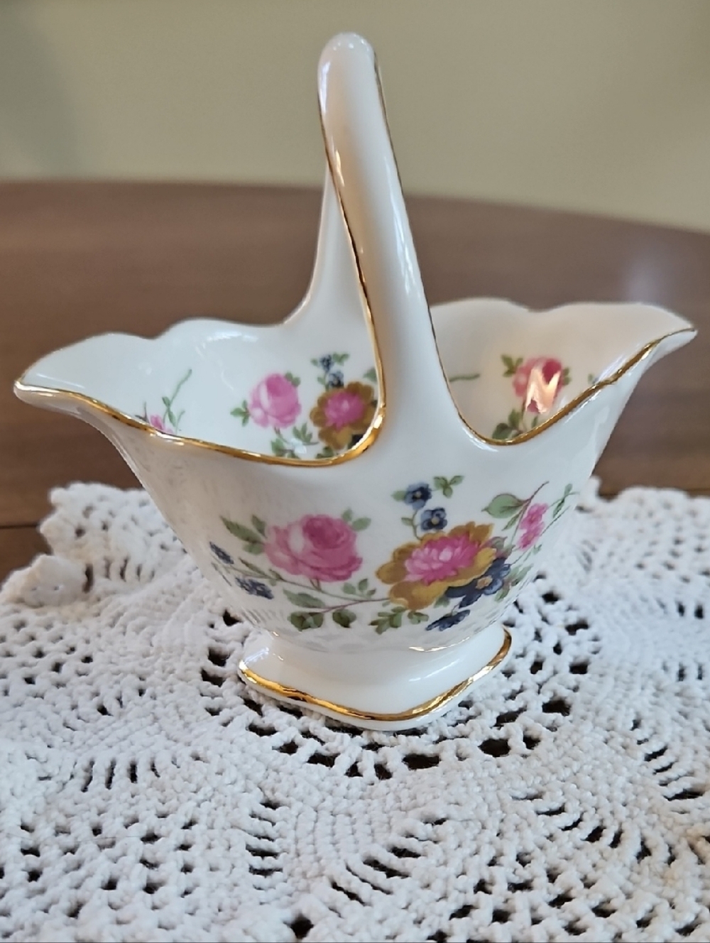 Porcelain Floral Basket Trinket Dish